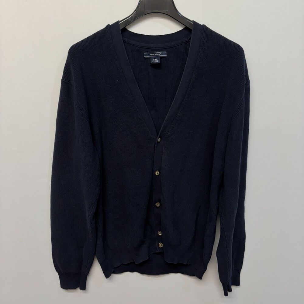 Joseph & Feiss Men Cardigan Sweater Size XXL 2XL 100% Cotton Dark Blue D058 -7